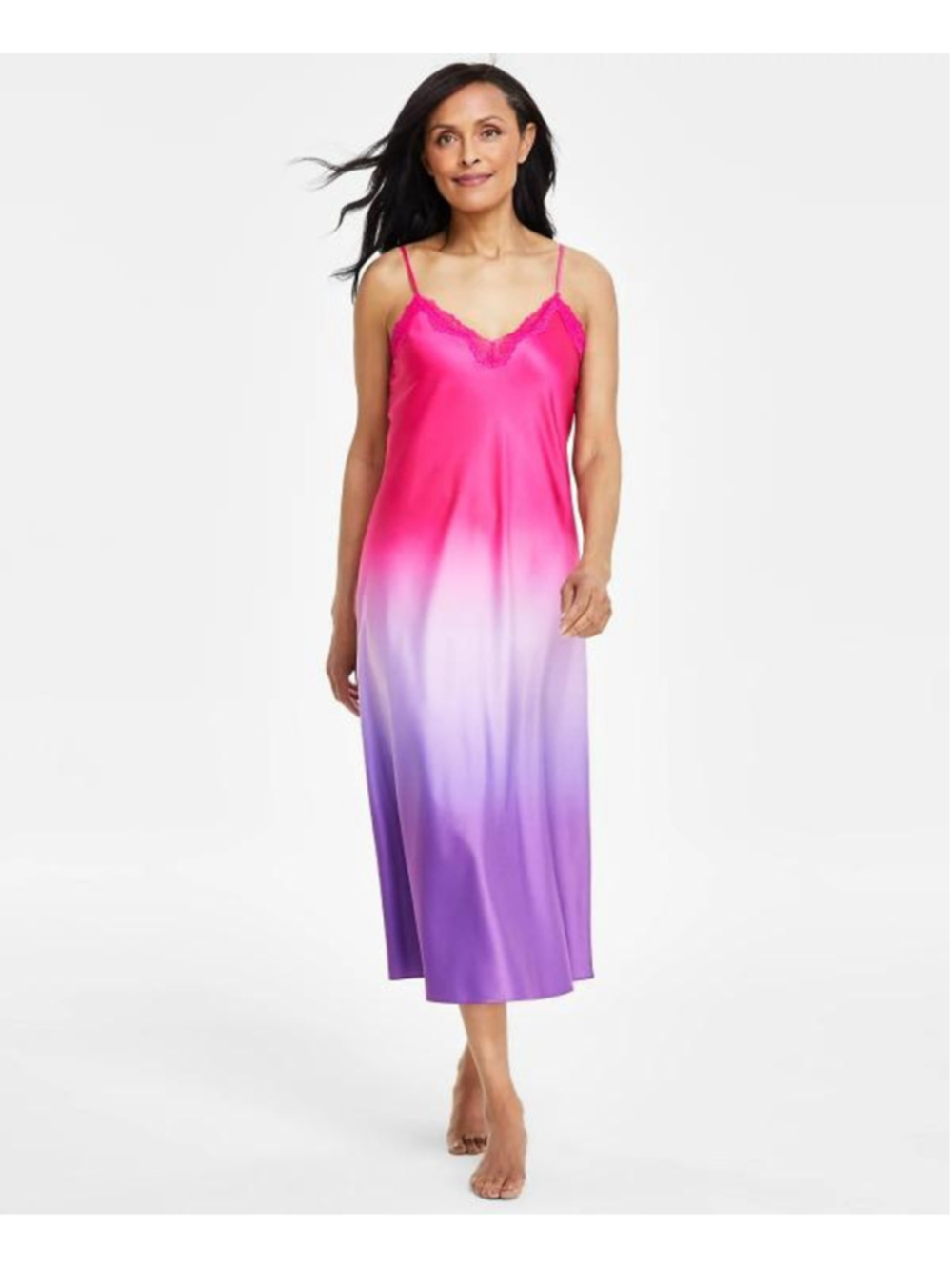 INC International Concepts Women's Medium Pink Ombre Lace-Trim Nightgown NWT